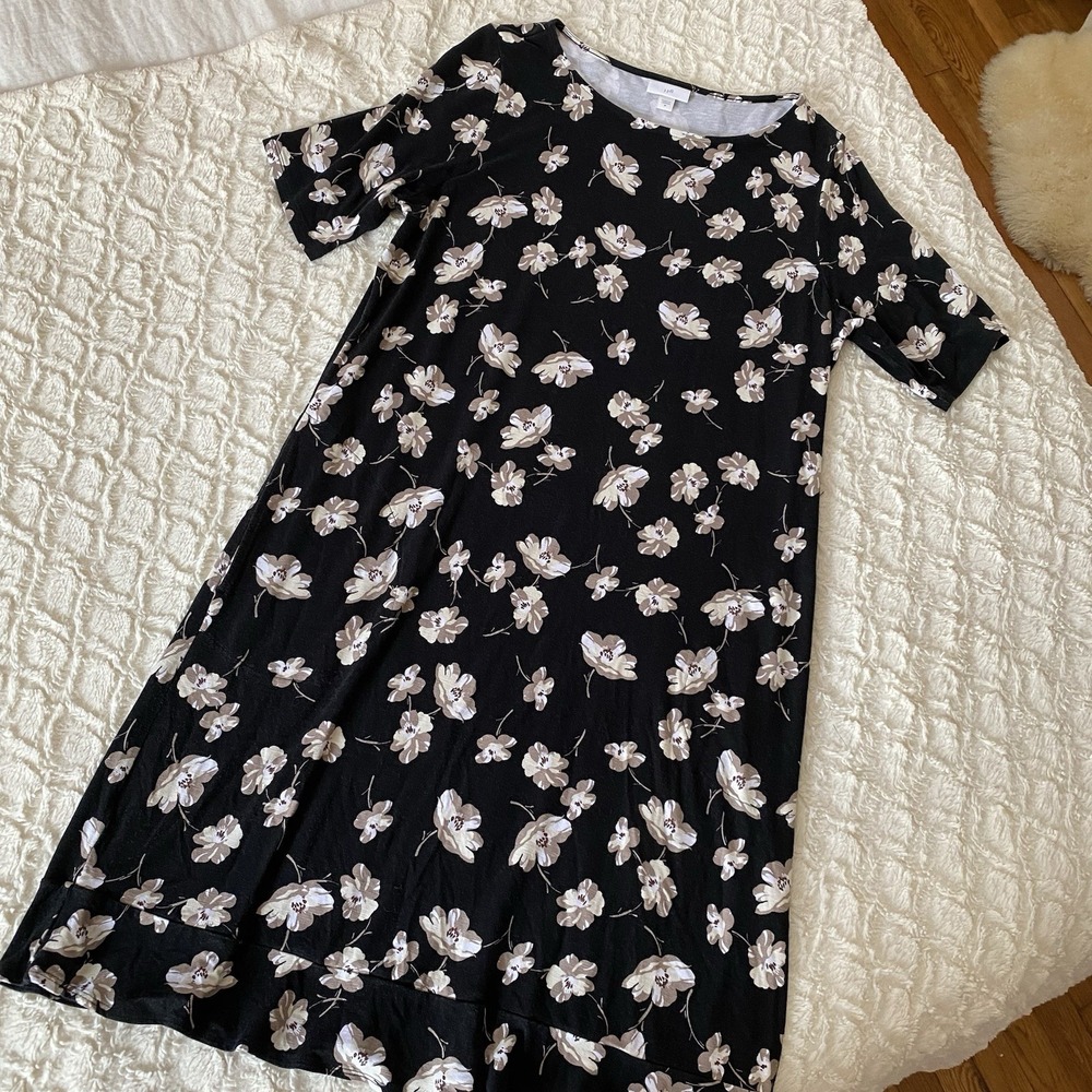 J. Jill Black Midi Dress with White Floral Print